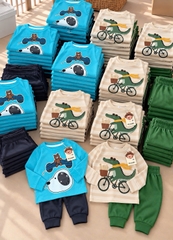 BT1089- Combo 2 bộ cotton CÁ SẤU mix CÚN dài tay