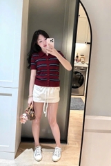 A754- Áo len cộc màu đỏ kẻ nhỏ