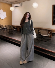 set1028- Set áo ghi đậm dài tay quần ghi nhạt