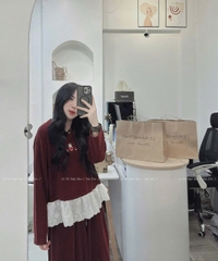 set856- Set chữ nỉ hai da phối quần đỏ viền