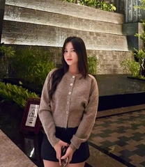 A421-Aó len cadigan dáng lỡ màu nâu