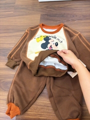 BT1095- Bộ nỉ hai da phối nâu viền chỉ minibebe