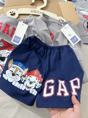 CB211-Bô thun cộc tay bé trai hoạ tiết chó cứu hộ xanh xám