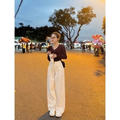 Quan035- quần Jean suông trắng 2 cúc dáng suông dài 100cm