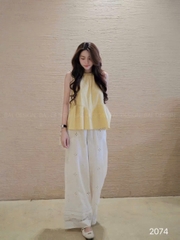 SET637- SET  QUẦN KẺ ÁO BÈO TẶNG KÈM CHUN BUỘC TÓC 🌿