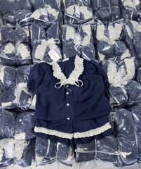 SET494- Bộ mặc nhà xanh than vuền ren chất đũi lụa