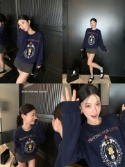 A723-Áo nỉ xanh than thêu hãng BNBB tặng kèm túi xách