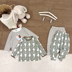BT1073- Set 2 bộ thun díp dài tay xanh nâu kẻ bé trai