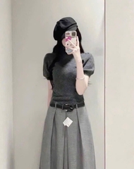 A440- Áo len xám cổ lọ  cộc tay  nhà máy full tem