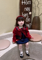 Bt728- Set váy dạ bé gái phối cadigan đỏ