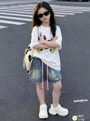 bt922-[ max 30kg]set áo thun ngựa xù mix quần short jeans bé gái