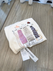 A583-Áo thun tay lỡ màu be hình mèo hàng nhà máy đủ tem