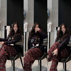 Set840- Bộ nỉ haida đen phối quần dạ kẻ suông