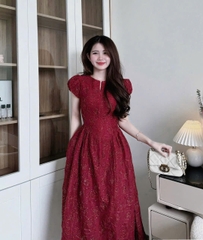 ☘️DAM138-  VÁY TƠ KIM SA 2 LỚP TAY BỔNG KHOÁ TRƯỚC 🌷