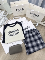 Set1050- Set áo thun forever phối quần suông kẻ