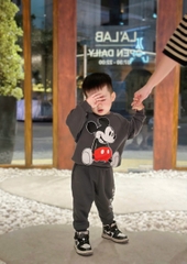 BN144-(8-27kg) Bộ thu đông bé trai dài tay nỉ da cá Mickey xám VNXK