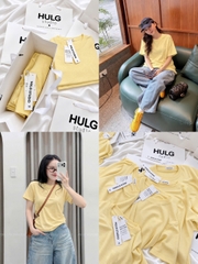 A792- Áo thun giấy vàng cộc tay thêu ngực