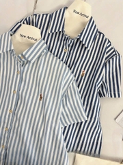 A213-Áo sơ mi cố đức kẻ VẠT BẦU THÊU NGỰA