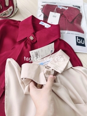 ☘️A304-  ÁO SƠ MI GU LUA TAY LIỀN MIX NƠ CỔ 🌿