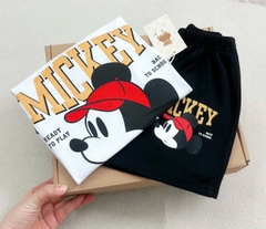 BN112- Bộ cotton MICKEY đen trắng mix quần cua