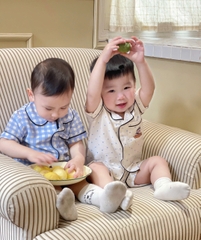 CB245-Combo 2 bộ PIJAMA kẻ karo chạy viền trẻ em chất đũi tằm