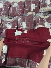 SET483-Set áo thun suông đỏ phối quần ống rộng ren