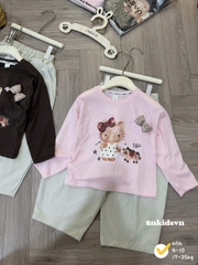 damgai12- Bộ đính nơ sz đại mix quần bom kaki 2 maiu bé gái