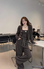 Sey1052- Set 3 chi tiết màu nâu thêu kitty nâu chấm bi