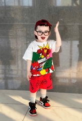 BN089- Bộ thun MARVEL SAO VÀNG bé trai áo cotton mix quần cua