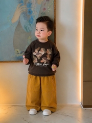 BT1025- Bộ nỉ NÂU-VÀNG dài tay in chú lùn