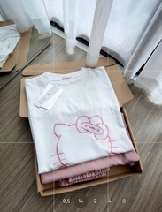 Set877-SEt kitty thêu viền mix quần hồng thô lụa