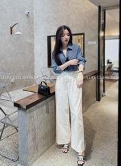 A127-Áo sơ mi kẻ xanh vải đũi lien