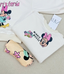 Bn148- (8-25kg)- Bộ nỉ thu đông dài tay bé gái Mickey cam trắng VNXK