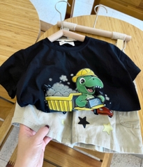 BT860-Bộ áp thun khủng long đen cộc tay phối quần short 9-22kg