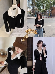 A728- Áo thun díp dài tay phối cổ sơmi