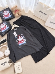 SET1067- Set IN GẤU màu chì đậm mix quần suông