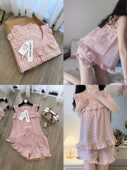 SET1022- Set mặc nhà áo sát nách kẻ hồng quần cộc