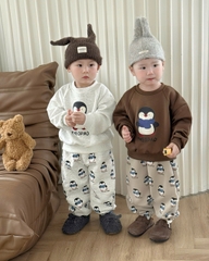 bt695- Bộ chim cánh cụt nỉ hai da phong cách Hàn Quốc