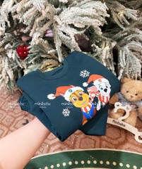 bt777- Bộ Noel xanh rêu chất nỉ bông ấm in chuẩn