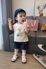 BT849-Bộ áo thun  tay kẻ  phối quần than cho bé 9-23kg