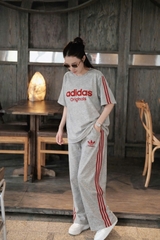 Set881-SEt áo ADD xám cộc phối quần suông viền đỏ