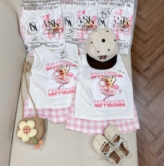 Bt587- Bộ Capu trắng quần kẻ hồng chất cotton trẻ em