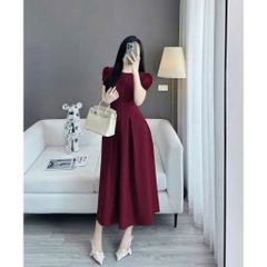 Dam179-Váy đỏ midi xếp ly dáng dài