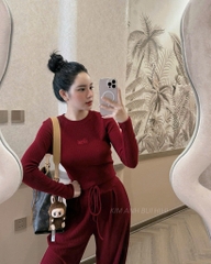 ☘️SET417-  SET BỘ LEN LÔNG THỎ ĐỎ THÊU CHỮ BAD 2 MÀU ĐEN,ĐỎ 💎