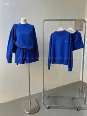 Set725- Set nỉ haida dài tay xanh coban phối quần short