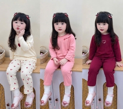 BT1023-combo 3 bộ cotton dài tay hồng bé gái