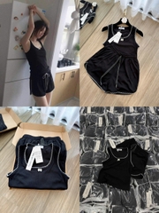 Set1012- Set mặc nhà áo sát nách phối viền trắng kèm quần cộc đen