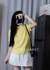 A383- Áo len cộc tay dệt kim vàng tươi