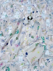 SET676-Set voan hoa áo dài tay quần cộc 2 lớp màu sáng