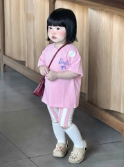 BT879- Bộ legging hồng bé gái cây dừa chất cotton